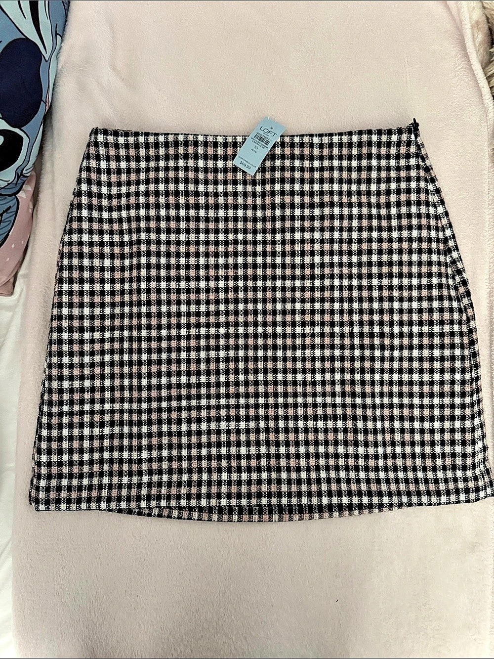 LOFT Tweed Plaid Skirt Checkered Mini Black & White Medium